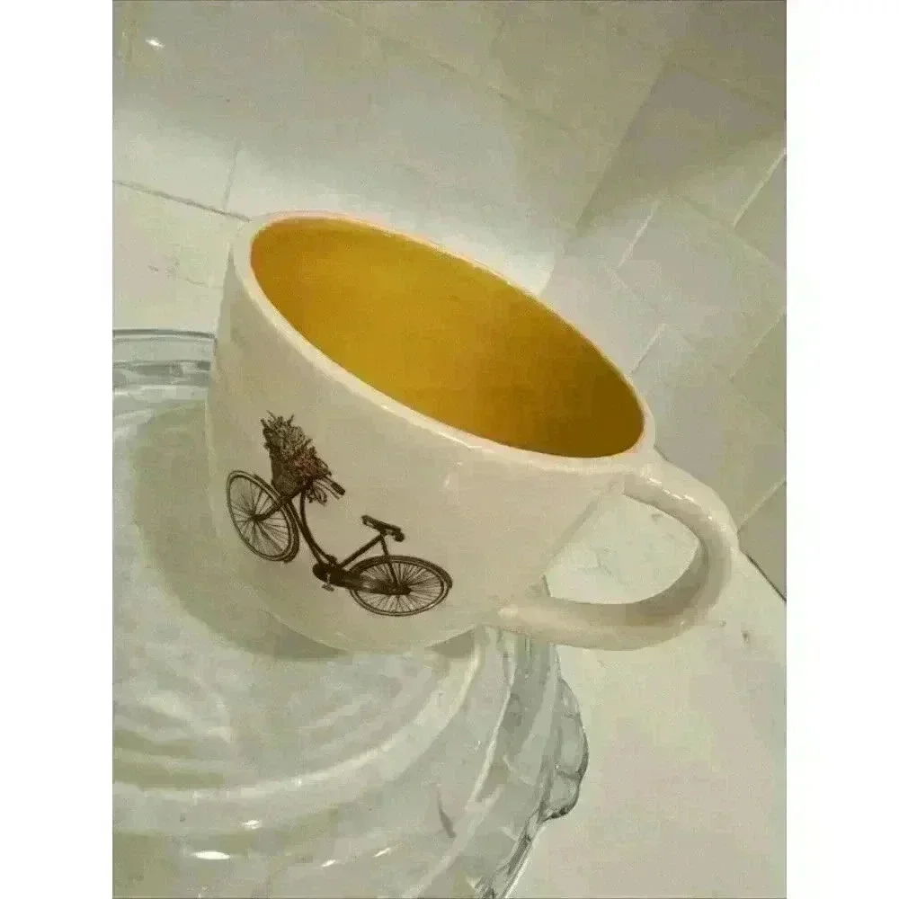 Bicycle Flower Basket Coffee Mug Cup Yellow 3.75